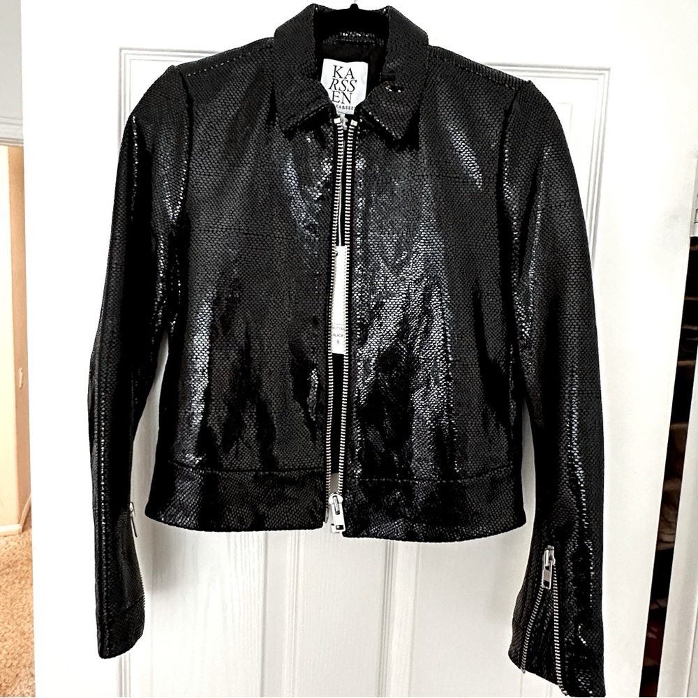 NWT ZOE KARSSEN BLACK SNAKESKIN LEATHER JACKET